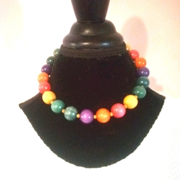 Vintage Jewelry - Vintage '80s Chunky Colorful Wood Necklace